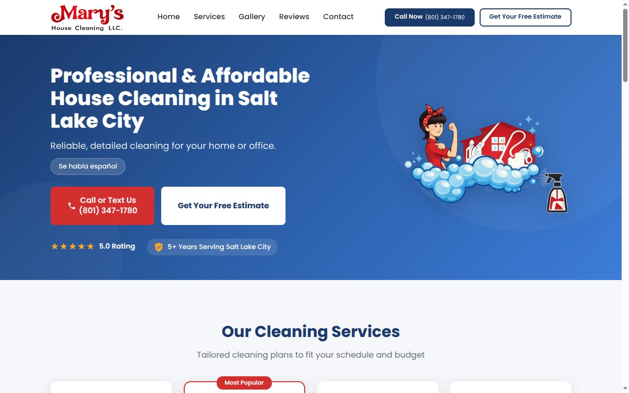 Clean With Mary — Salt Lake City house cleaning website built by Blockchain Solutions
