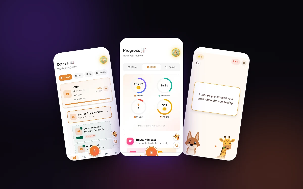 EmpathEase — NVC communication app for couples, shown on mobile (web, iOS & Android)